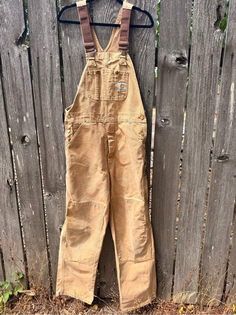 Carhartt Tan Duck Canvas Overalls with Brown Straps
